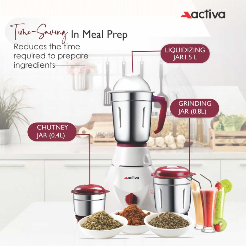 Activa Pluto 3 Jar 500 Watt Mixer Grinder With Coral 750 Watt Dry Iron come with 2 year warranty - Image 3