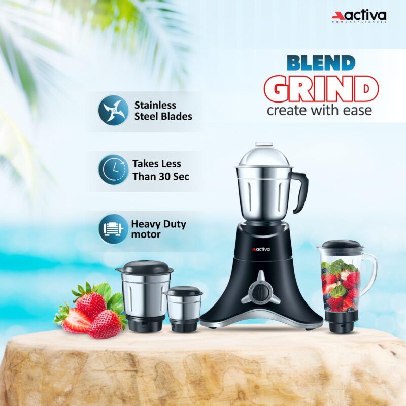 ACTIVA ABS Super Chef 900 Watts Powerful Motor Mixer Grinder With 4 Jars | 2 Years Motor, Black - Image 15