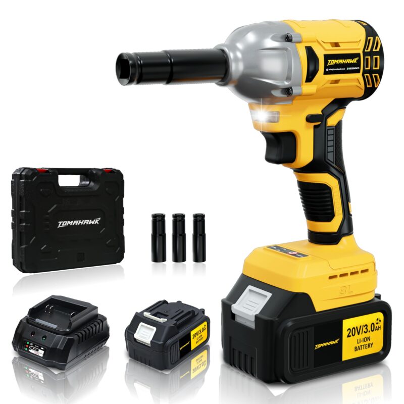 Tomahawk® T8582-2 Brushless Cordless 21V Batteries- 1/2 Inch Drive-3300Ipm- 2300Rpm-300Nm Torque- Led Lights, Fixed Square
