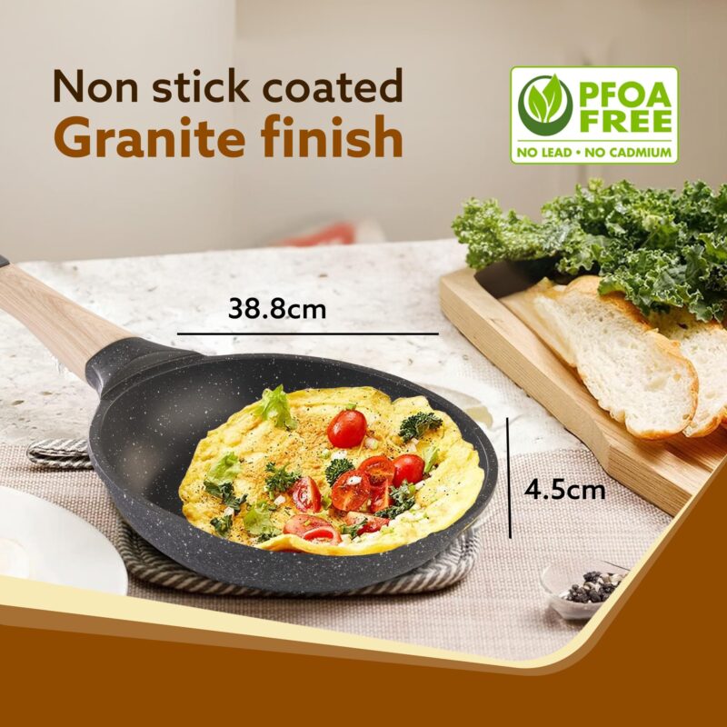 AGARO Imperial Granite Non Stick Fry Pan, 1.1L / 20cm, Cast Aluminium Body, Omlette Egg Pan, Fish Fry Pan, Gas & Induction Compatible, Dark Grey - Image 5