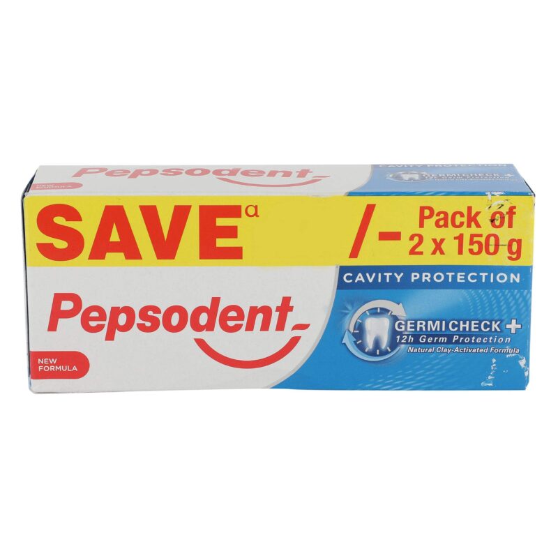 Pepsodent Germi Check Toothpaste for Prevents Cavities, Freshens Breath, White Teeth, Removes Plaque (150g ) - Pack of 2