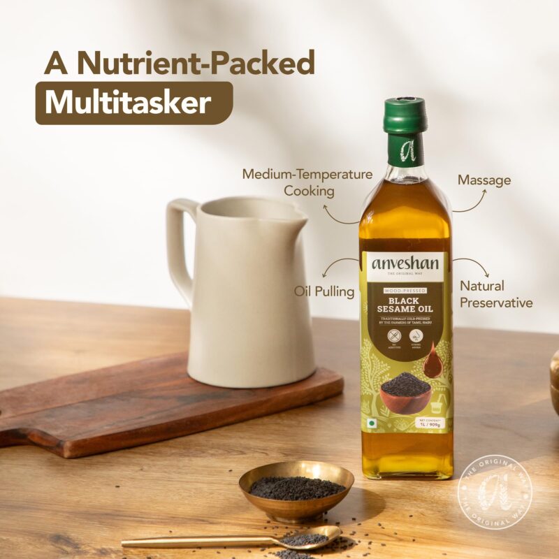 Anveshan Wood Pressed Black Sesame Gingelly Oil 5L | Plastic Can | Kolhu/Kacchi Ghani/Chekku | Gingelly Oil | Natural | Chemical-Free | Cold Pressed Sesame Oil for Cooking - Image 2