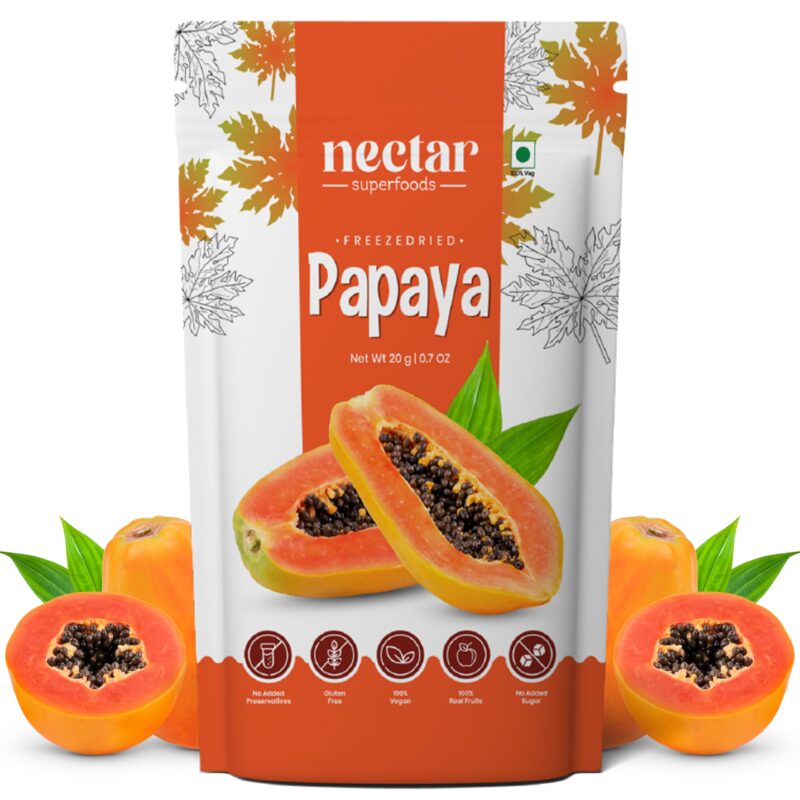 Nectar Superfoods Freeze Dried Papaya | No Preservatives, No Added Sugar, Healthy Dried Fruit | 100% Natural, Vegan, Gluten Free Snack for Kids and Adults | 20 gram Pouch