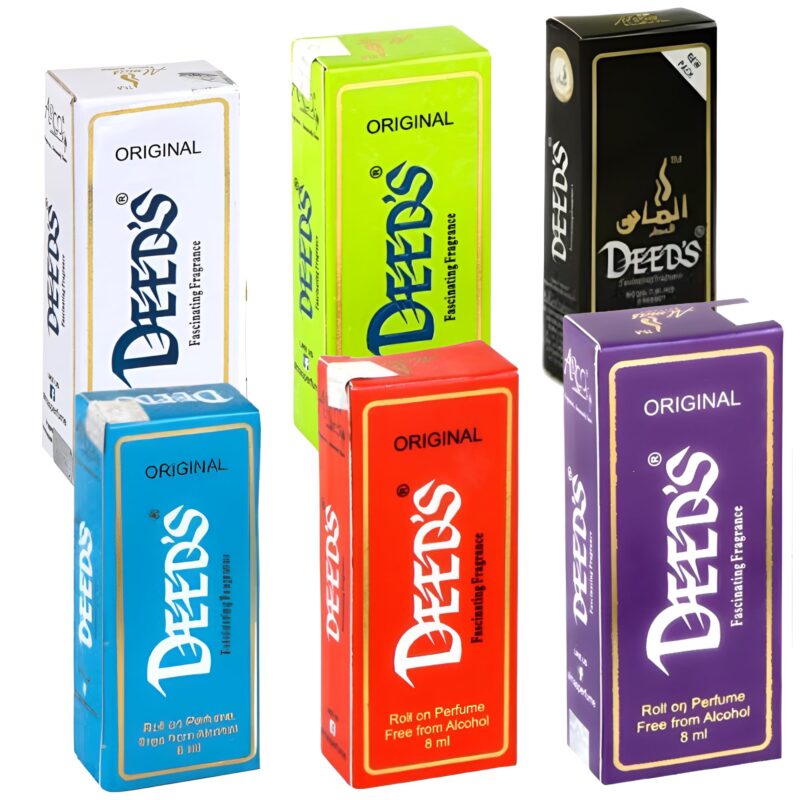 Almas Fascinating DEEDS Long Lasting Attar (Combo Pack of 6-8ml Each) 48ml Floral Non Alcoholic Liquid Attar With Delightful Fragrances