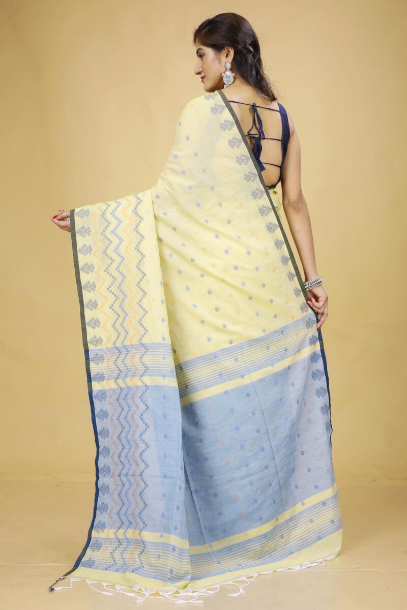 Ankita SAREE HOUSE Women's Traditional Bengal Cotton Silk Beki Border Handloom Soft Saree with Blouse Piece (Chiku) - Image 6