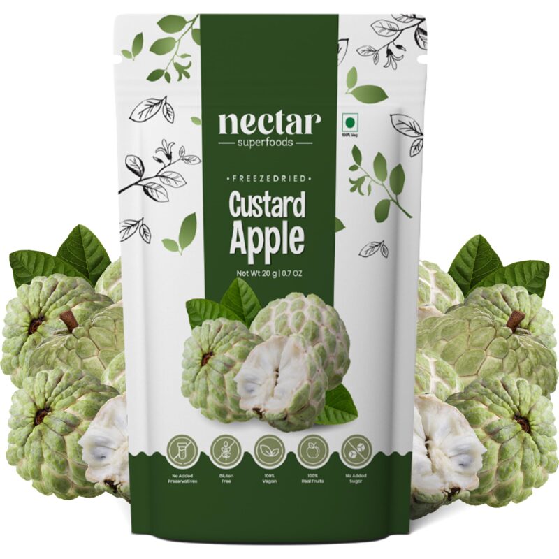 Nectar Superfoods Freeze Dried Custard Apple | No Preservatives, No Added Sugar, Healthy Dried Fruit | 100% Natural, Vegan, Gluten Free Snack for Kids and Adults | 20 gram Pouch (PACK OF 1)