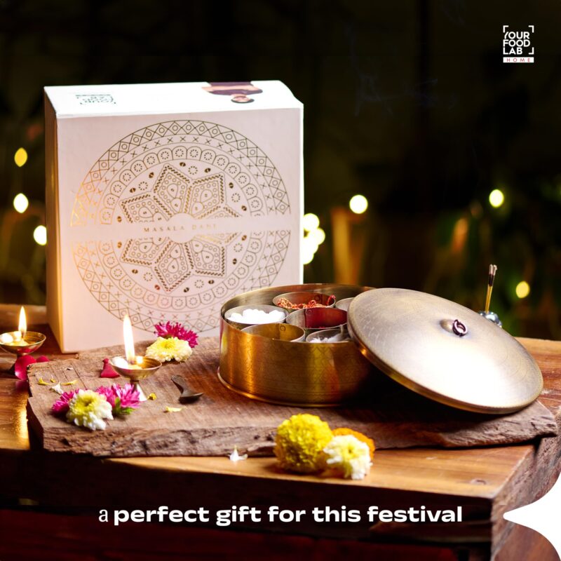 YFL HOME Brass Spice Box for Kitchen with Spoon (Pure Brass, 7 Detachable containers, 100 ML) | Masala box for Kitchen | Spice Storage Container | Stylish Masala Dani for gift - Image 7