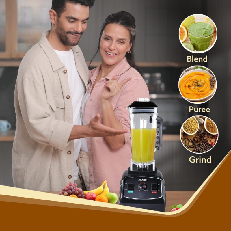 AGARO Grand Professional Blender/Grinder/Mixer, 2000 watts, 2 Litres BPA Free Jar, Commercial heavy duty blender, High Power & Speed Blender, 100% Copper Motor, Pulse Function, 8 Leaf SS Blade - Image 2