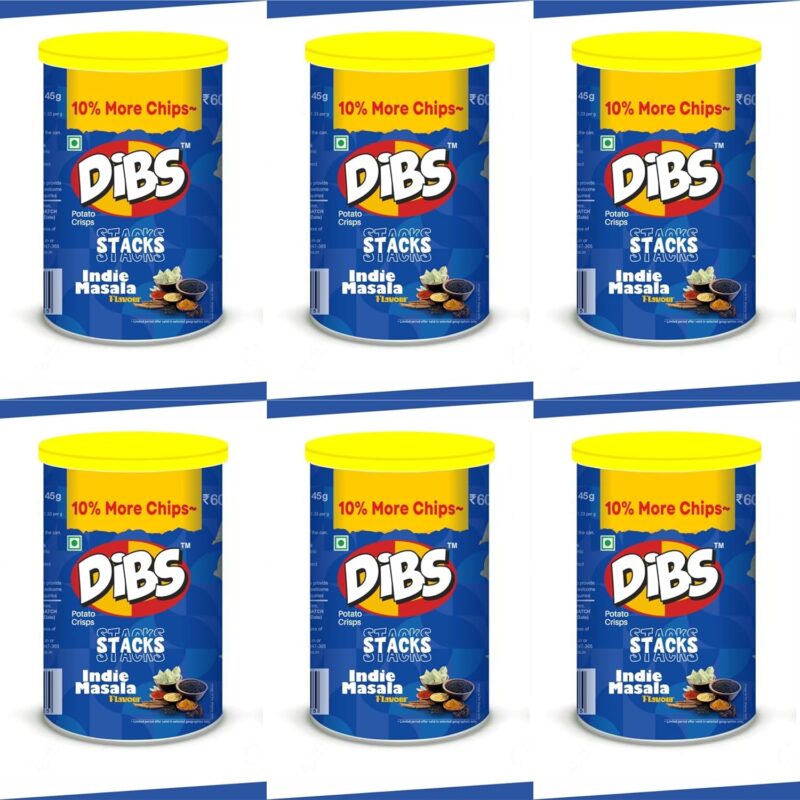 Dibs stacks (Pack of 6, 45 GM Each) Indie Masala Potato Crisps Chips On the Go Adventure, Crunchy Healthy and Tasty Chips, Snacks Chips