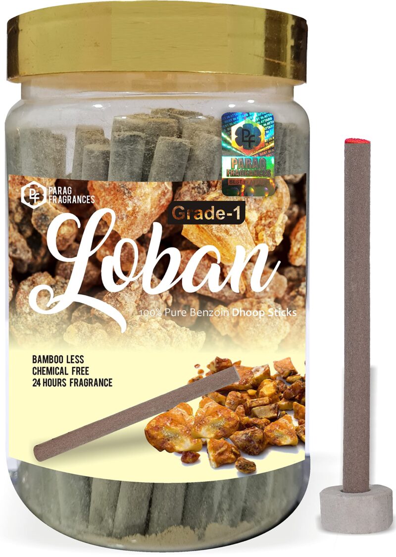 Parag Fragrances Loban Dhoop Sticks/Benzoin Dhoop Batti Grade-1 Jar (Pack of 1 x 200Gm) Long Lasting Perfume for 24 Hours Home Fragrance/Meditation/Dhoop for Pooja/Free Dhoop Holder Inside