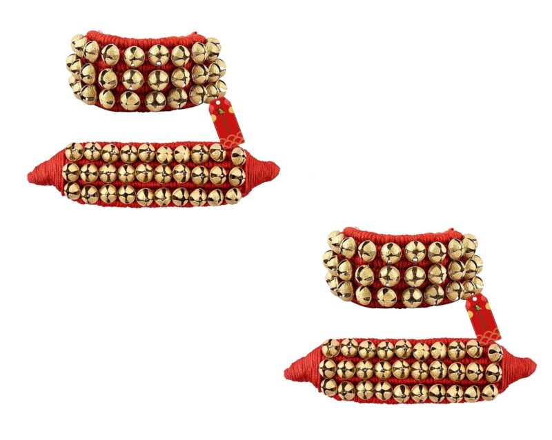 UAPAN Brass Ghungroo Anklets Bells For Women I 3 Line Pad I Red I 2 Pair I Perfect for traditional Indian dance