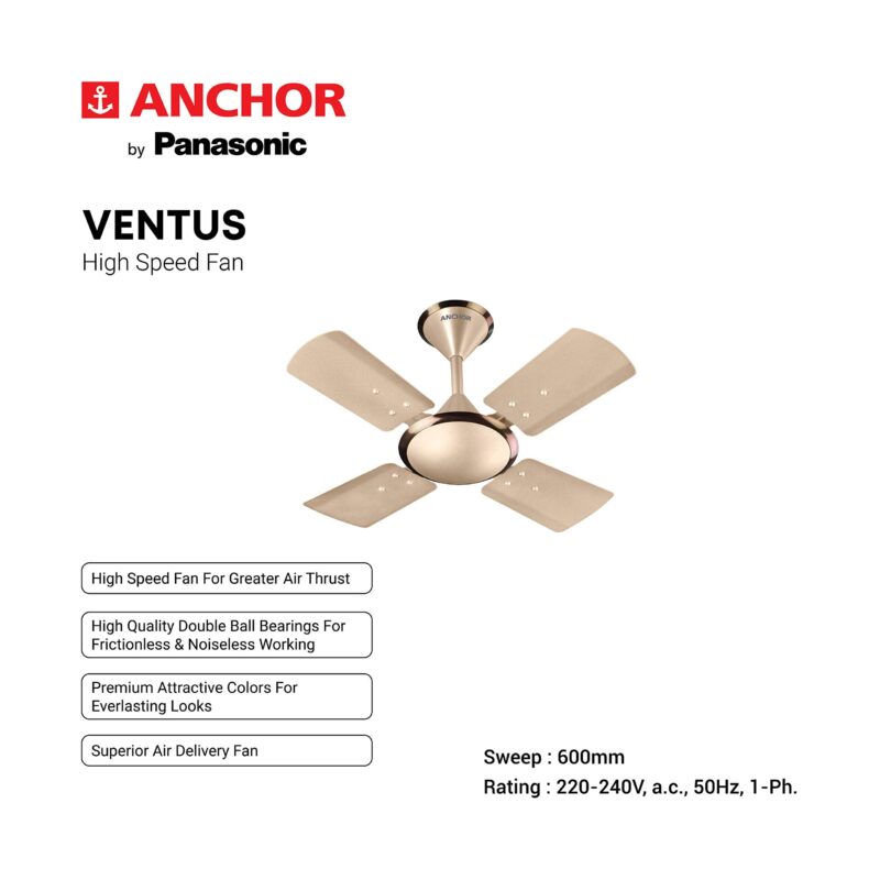 anchor by panasonic Ventus 600mm Ceiling Fan (Honey Gold Briken) - Image 3