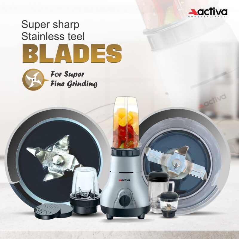 ACTIVA Easy Mix Nutri 4 Jar Mixer Grinder Powerful 500 Watt Motor | Long Lasting Shock Proof Abs Body | Heavy Duty Motor With Nano - Grinding Technology, Gray come with 2 year warranty - Image 5