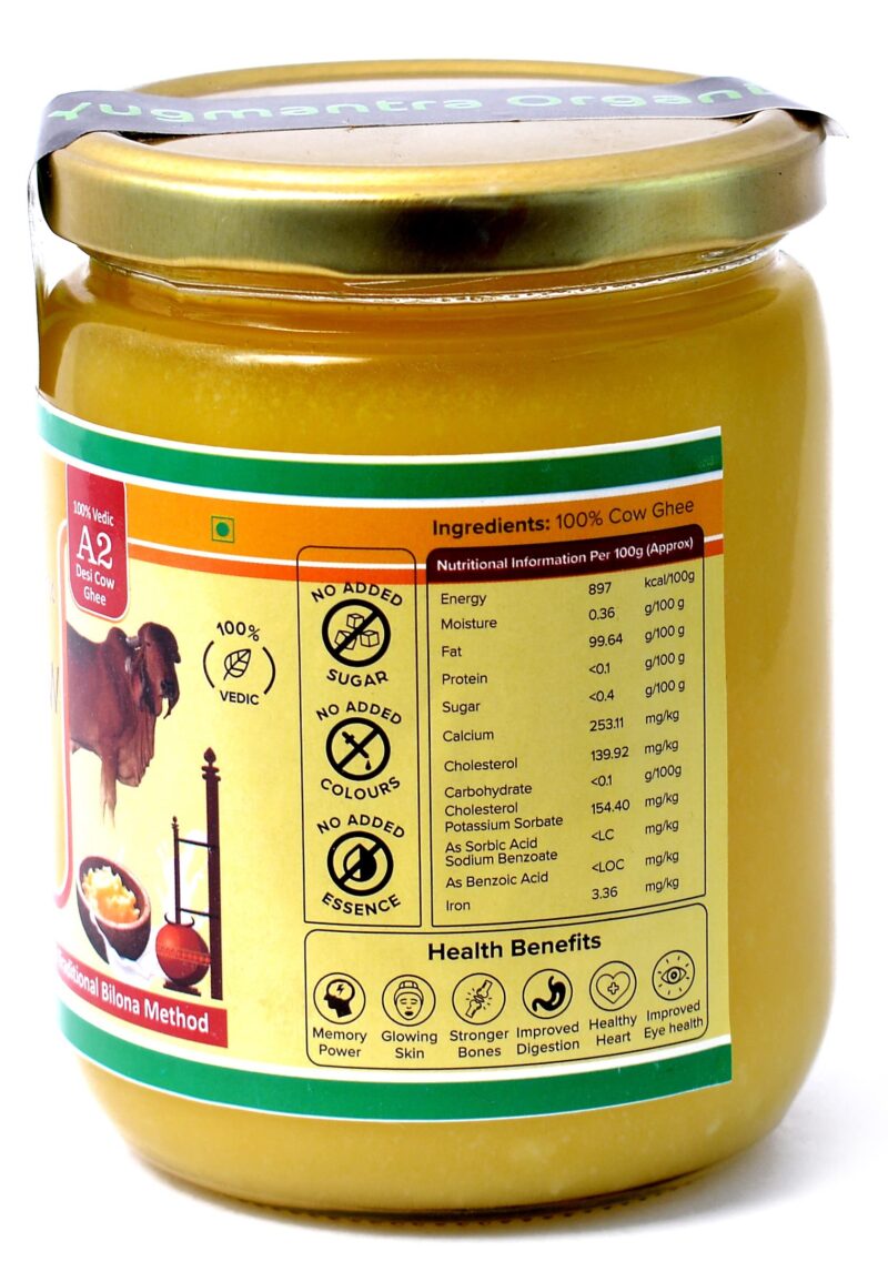 Yugmantra Organic Foods -100 % Natural Pure & Aromatic Desi Sahiwal Cow Ghee -Traditional Churned With Bilona Method|No Added Additives|A2 Danedar Desi Ghee|Immunity Booster - Glass Bottle - 1000 Ml - Image 2