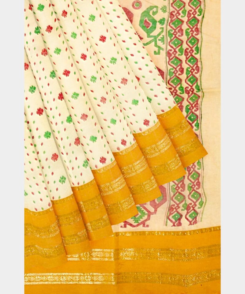 eC ESHA'S COLLECTION Women's Pure Cotton Jamdani Printed Tant Saree Without Blouse Piece (Mustard) - Image 2
