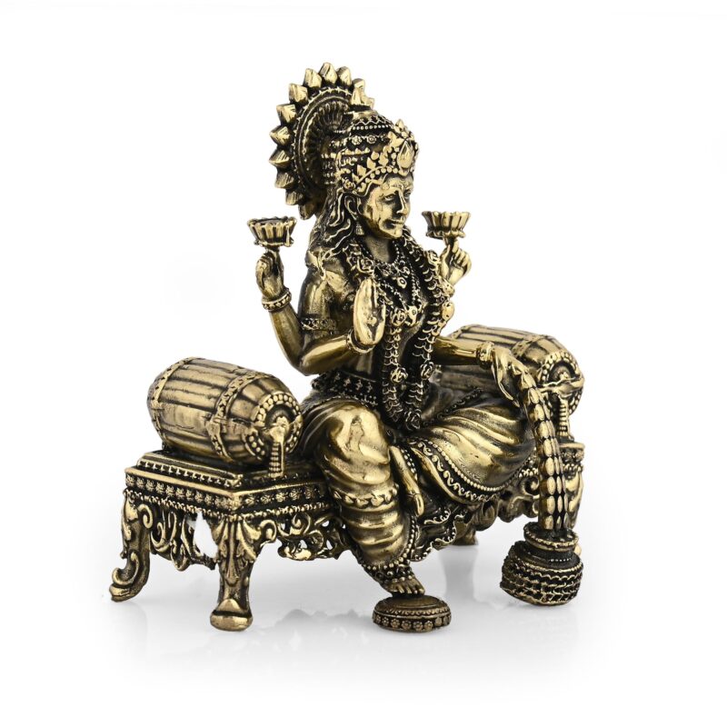CraftVatika Brass Maa Lakshmi Devi Idol Statue Sitting on Throne - Laxmi Ji Ki Murti for Pooja Temple Room Diwali Gift & Home Décor Items (4 Inch Height) - Image 4