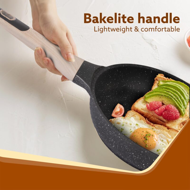 AGARO Imperial Granite Non Stick Frypan with Glass Lid, 3L / 28cm, Cast Aluminium Body, Omlette Egg Pan, Fish Fry Pan, Gas & Induction Compatible, Dark Grey - Image 3