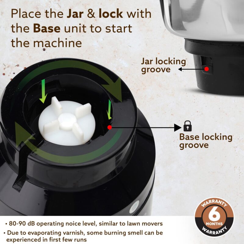 AGARO Grand Commercial Mixer Grinder 1400W, Heavy Duty, 100% Pure Copper Motor, Stainless Steel Jar, 3 Speed with Incher, Stainless Steel Blades, Wet & Dry Grinding, Black & Grey - Image 2