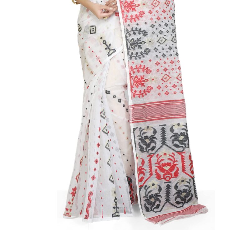 BENGAL HANDLOOM Exclusive Women's Cotton Silk Soft Dhakai Jamdani Sarees, Multi - Image 2