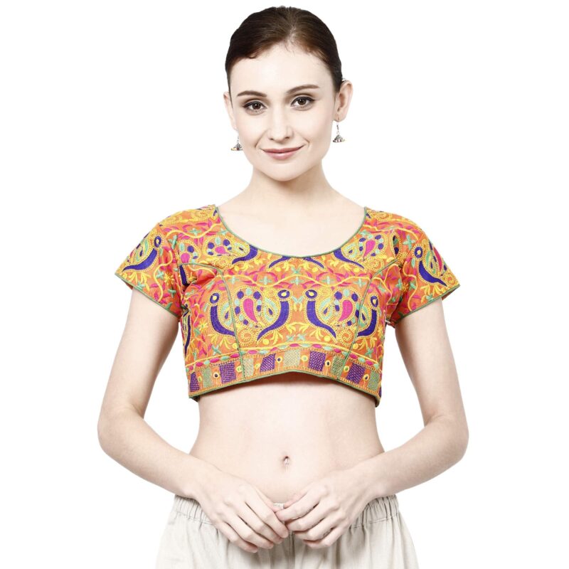 Prijam Cotton Back Button Saree Blouse (CTD232_Orange_Free Size)