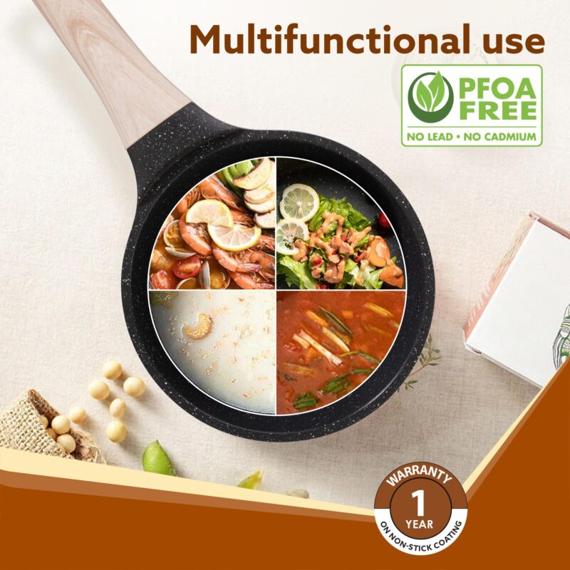 AGARO Imperial Granite Non Stick Sauce pan with Glass Lid, 1.5L / 16cm, Cast Aluminium Body, Tea Pan, Milk Pan, Soup Pan, Gas & Induction Compatible, Dark Grey. - Image 2