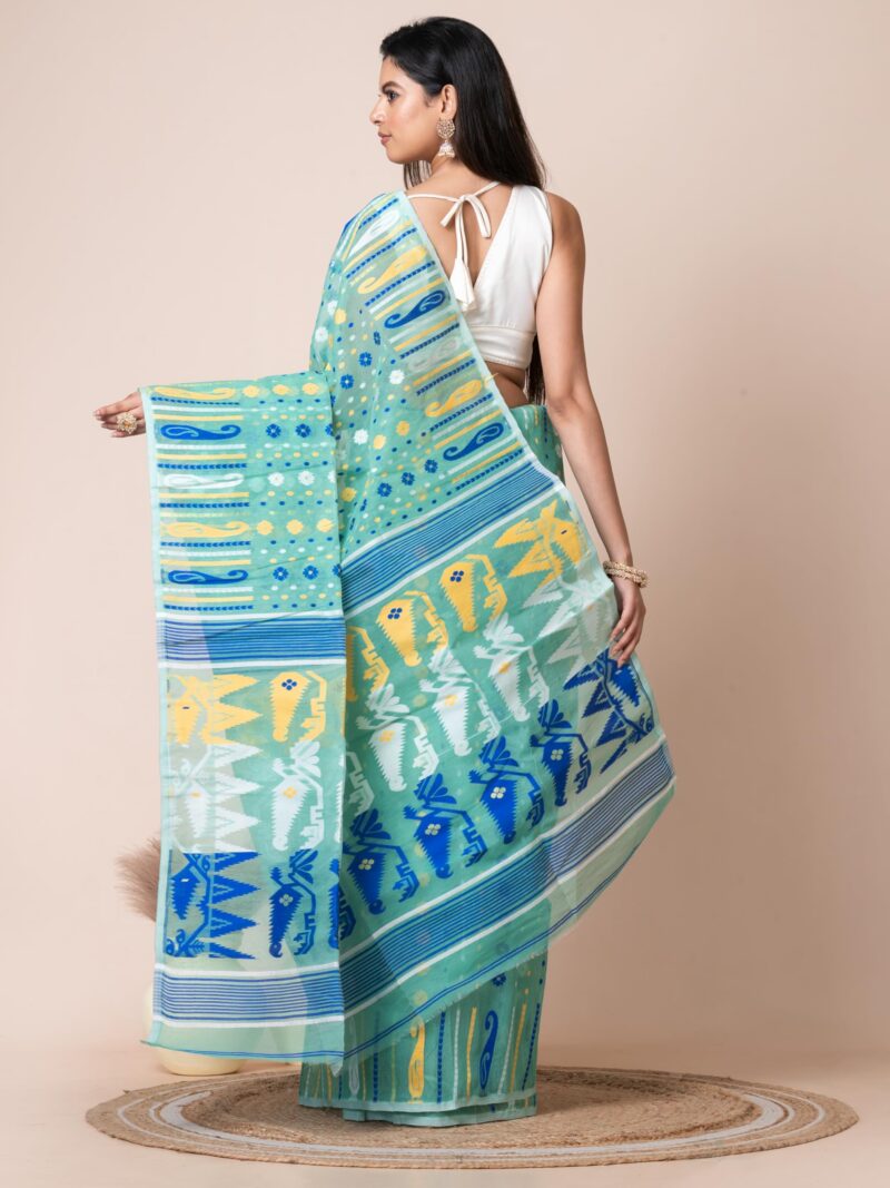 Aishwarya Sarees Women's Jamdani Cotton Sarees For Women Soft Dhakai Jamdani Bengal Pure Handloom Saree for Women. dhakai jamdani sarees for women (Sea Green) - Image 7