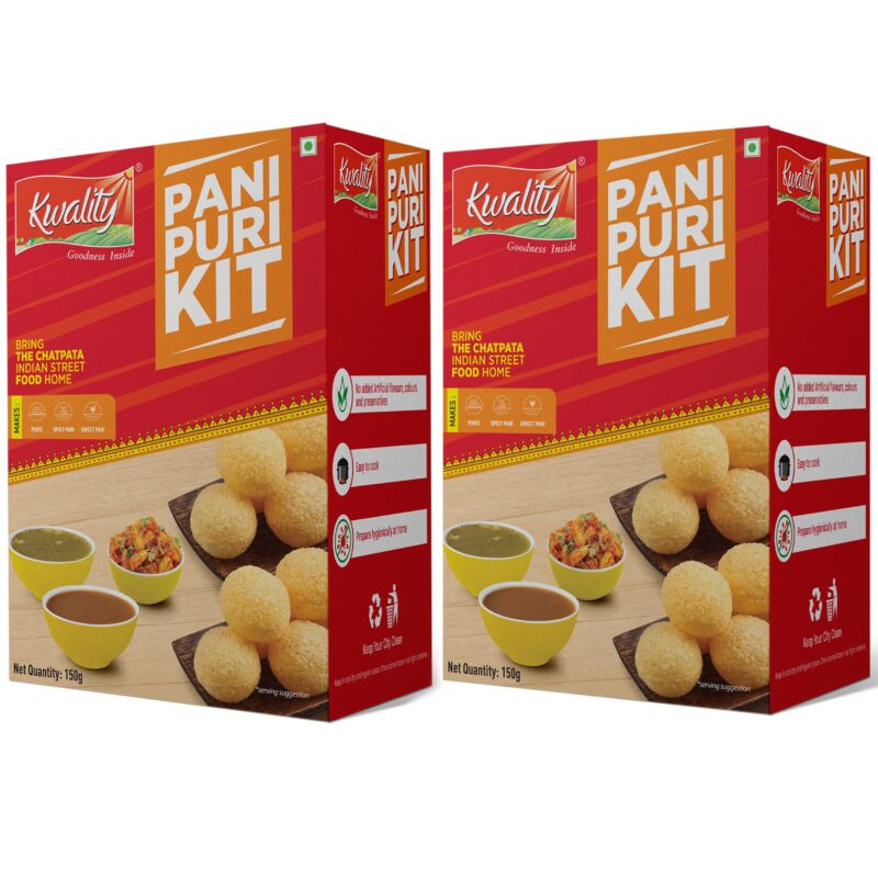 Kwality Pani Puri kit 43 pcs with 2 Different Flavours Sweet and Spicy Pani Powder 150g [Pack 2]
