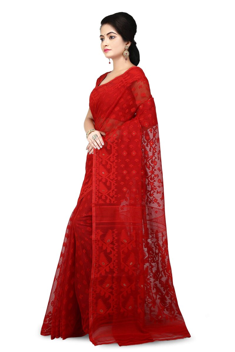 WoodenTant Women's Jamdani Cotton Silk Saree Without Blouse Piece (SDJ17_Red) - Image 4
