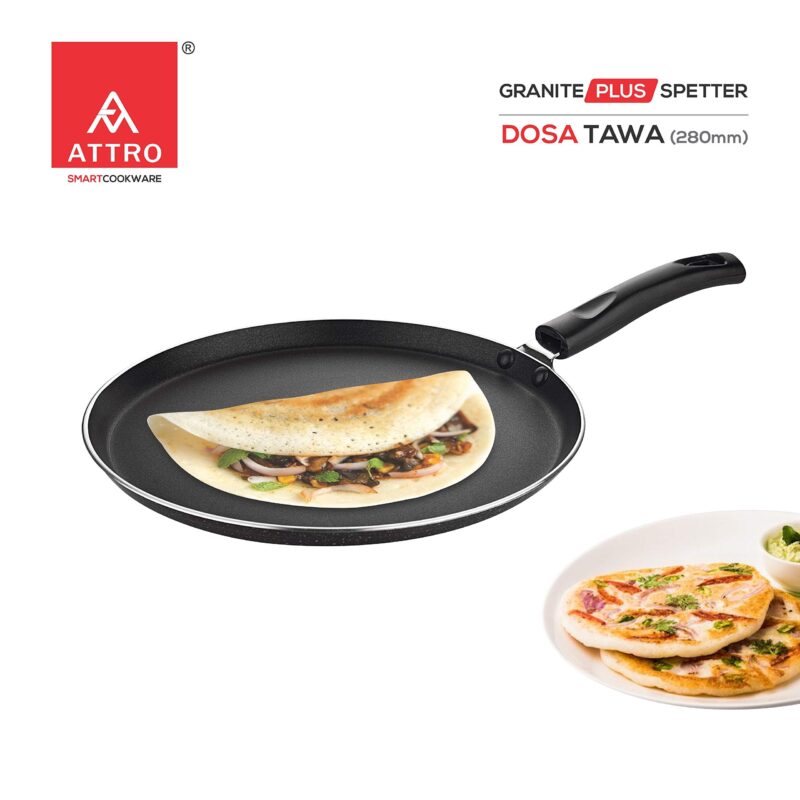 Attro Non-Stick Aluminium Gas Stove & Induction Compatible Dosa Tawa 28 Cm, Marble Grey - Image 7