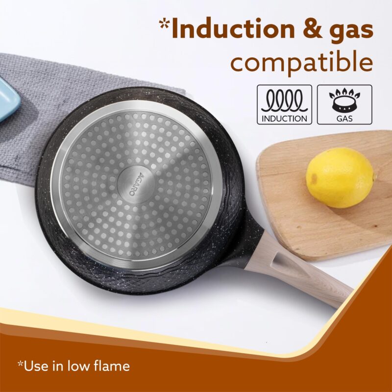 AGARO Imperial Granite Non Stick Frypan with Glass Lid, 3L / 28cm, Cast Aluminium Body, Omlette Egg Pan, Fish Fry Pan, Gas & Induction Compatible, Dark Grey - Image 4