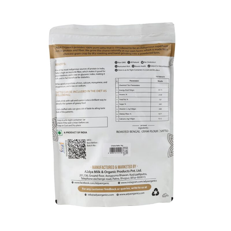 Adya Organics Sattu Powder | Gluten Free Roasted Black Chana Flour | 100% Natural & Gluten Free Chana Sattu l Atta with High Fiber | Sattu Drink Powder 1Kg- (Pack of 1) - Image 5