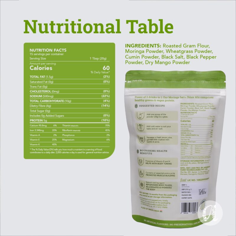 Anveshan Moringa Sattu Drink Mix - 300g | Chana Sattu Protein Powder | Drink | 8 Vitamin and Fibre Rich Nutrition Drink - Image 7