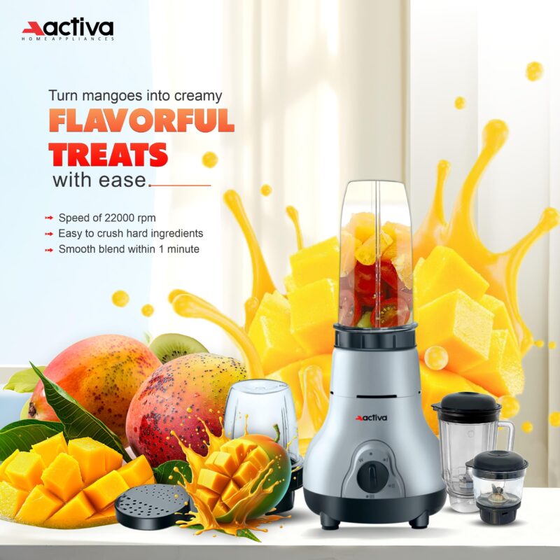 ACTIVA Easy Mix Nutri 4 Jar Mixer Grinder Powerful 500 Watt Motor | Long Lasting Shock Proof Abs Body | Heavy Duty Motor With Nano - Grinding Technology, Gray come with 2 year warranty - Image 4