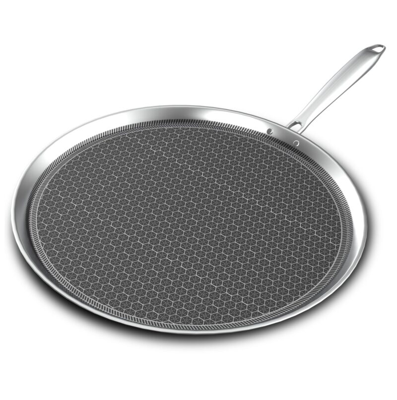 Esspy 11.5inch/29cm Triply Non Stick Dosa Tawa | Stainless Steel Tawa for Dosa | Tawa for Roti/Chapati/Paratha | Metal Spatula Friendly, 4.0 mm Thick, Honeycomb Pattern, Riveted Handle, Food Safe