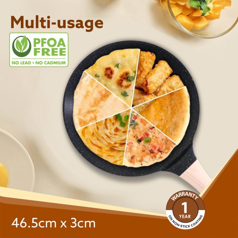 AGARO Imperial Granite Non Stick Tawa, 28 cm, Cast Aluminium Body, Tawa for Dosa/Paratha/Omlette, Gas & Induction Compatible - Image 2