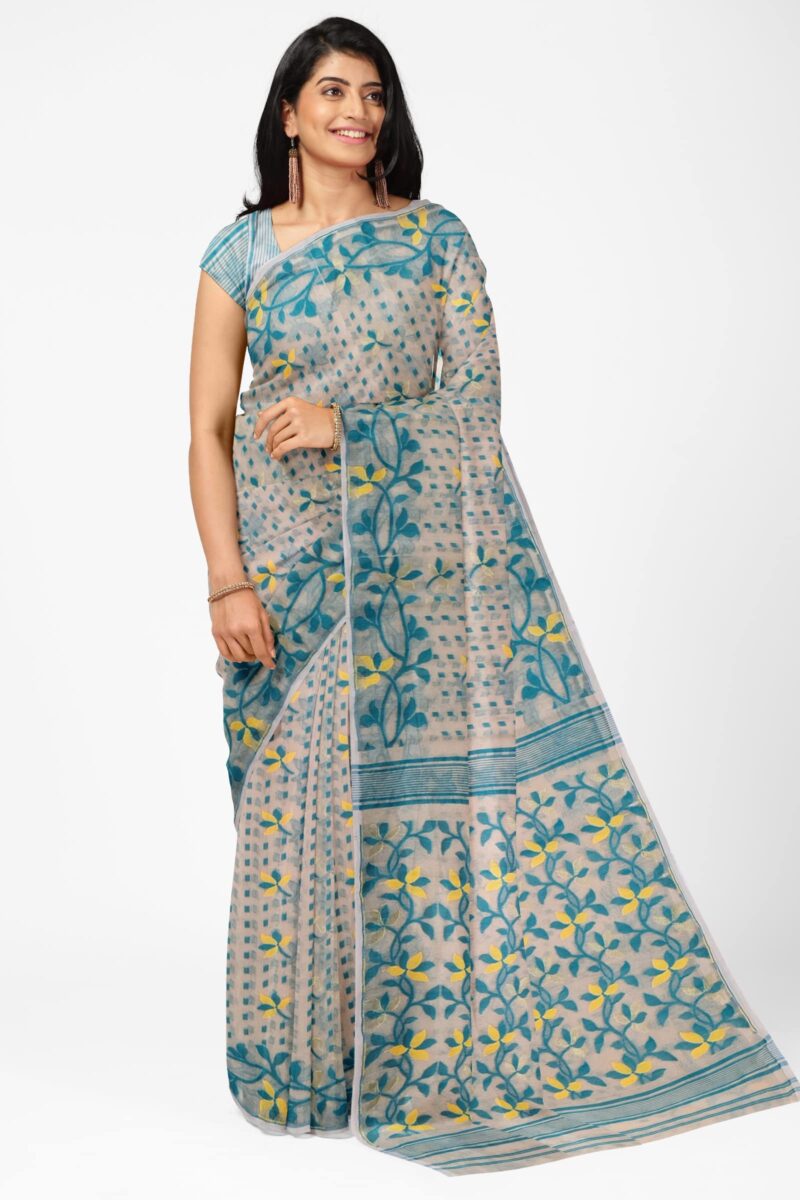 Ankita SAREE HOUSE Women's Jamdani Cotton Silk Saree Without Blouse Piece (ASH_Biscuit_132_Biscuit) - Image 5