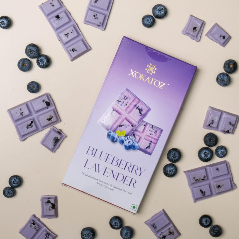 XOKATOZ Exotic Premium Chocolate - 1 Blueberry Lavender Flavoured White Chocolate Bars - Gift set - Pack of 1, 75g (75g x 1) - Image 7