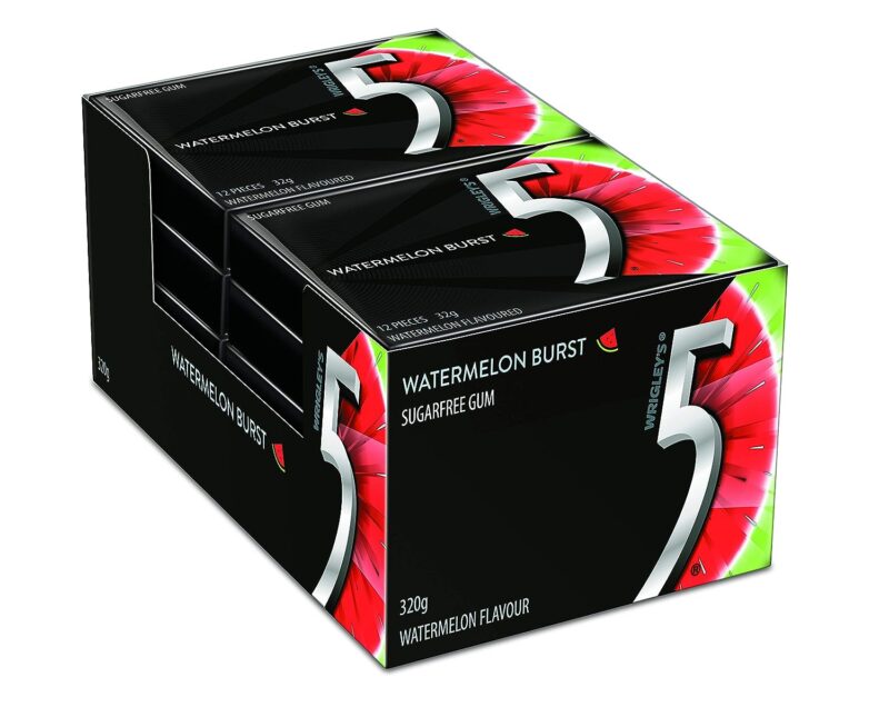 10x Wrigley's 5 Gum Watermelon Burst Sugarfree Gum - Pack of 10 - 32g each