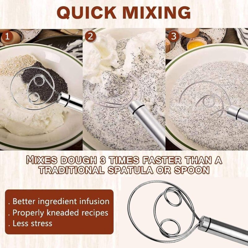 BEYOND BASIC Multifunctional Effortless Stainless Steel Dough Mixer with Hanging Hole Durable Time-Saving Mixing Stick Baking Tools Egg Beater for Home Kitchen Baking Accessories 1 Pcs - Image 2