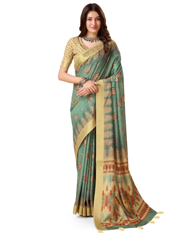 Rekha Maniyar Women's Jacquard Digital Printed Saree With Unstitched Blouse(RUHANI_1002_NS)