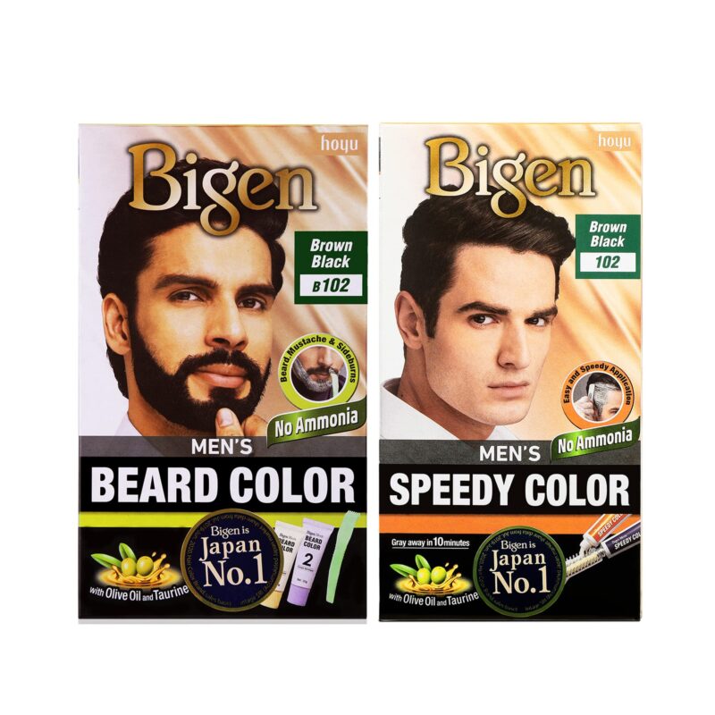Bigen Beard 102 & Men's Speedy Hair Color 102 (Pack Of 2), Brownish Black