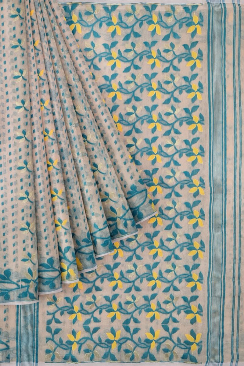 Ankita SAREE HOUSE Women's Jamdani Cotton Silk Saree Without Blouse Piece (ASH_Biscuit_132_Biscuit) - Image 7