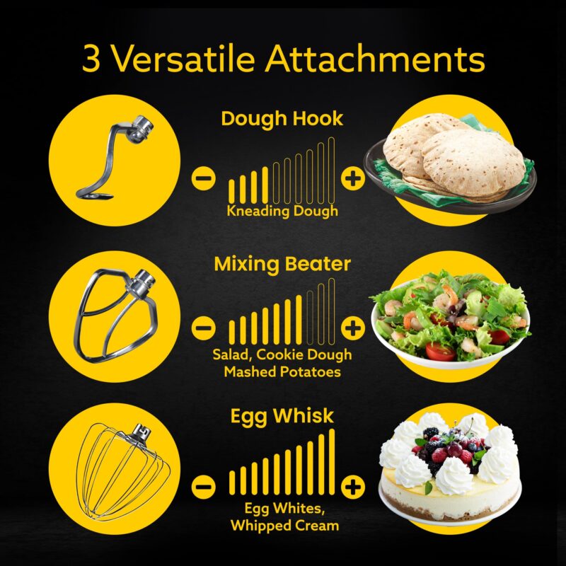 AGARO Elegant Stand Mixer, 1400W with 5.5L SS Bowl, 10 Speed Settings, Pulse Function, 100% Copper Motor, Includes Whisker, Beater, Dough Hook, Dark Grey - Image 2