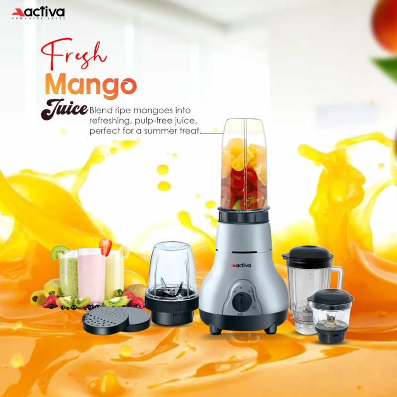 ACTIVA Easy Mix Nutri 4 Jar Mixer Grinder Powerful 500 Watt Motor | Long Lasting Shock Proof Abs Body | Heavy Duty Motor With Nano - Grinding Technology, Gray come with 2 year warranty - Image 9
