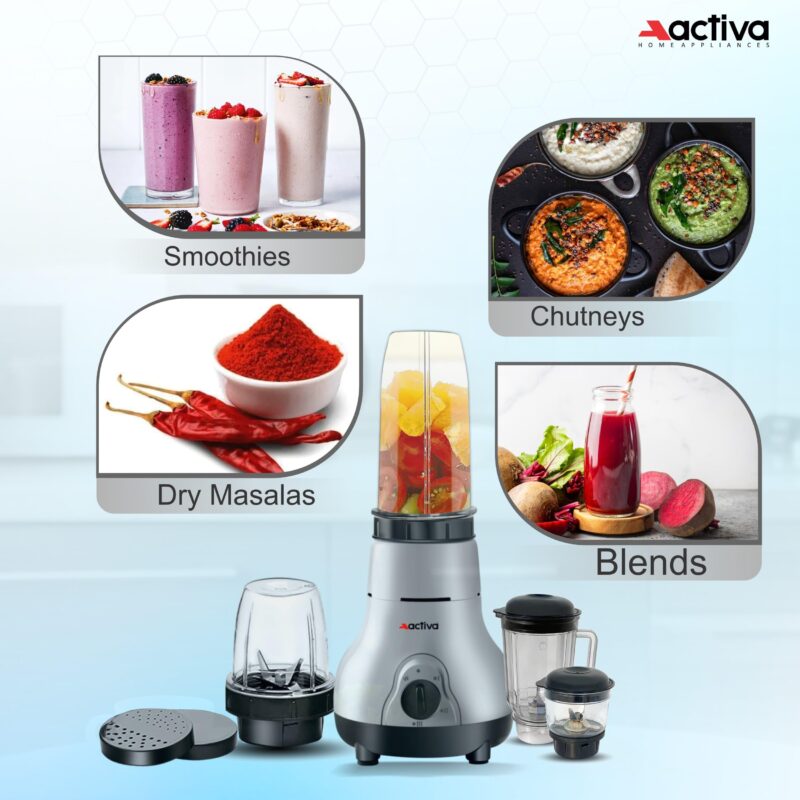 ACTIVA Easy Mix Nutri 4 Jar Mixer Grinder Powerful 500 Watt Motor | Long Lasting Shock Proof Abs Body | Heavy Duty Motor With Nano - Grinding Technology, Gray come with 2 year warranty - Image 3