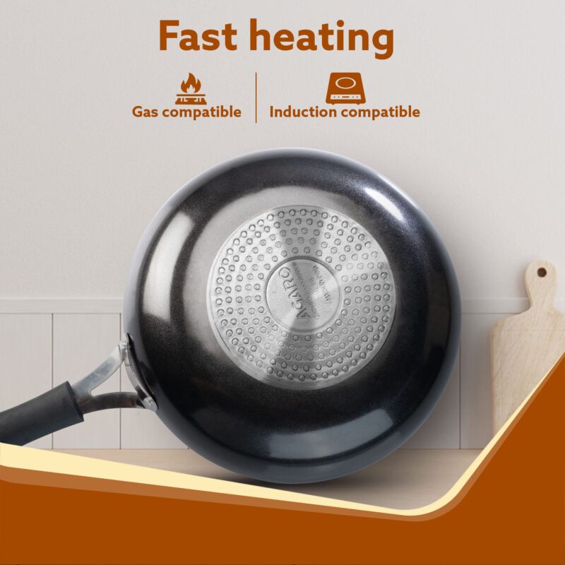 AGARO Elegant Non Stick Frying Pan, 2.25L Capacity, 24 cm Diameter, Induction and Gas Oven Friendly, Riveted Cool Touch Handle, Granite Finish, PFOA Free, 4mm Thick, Cooking, Frying, cookware, Black - Image 2