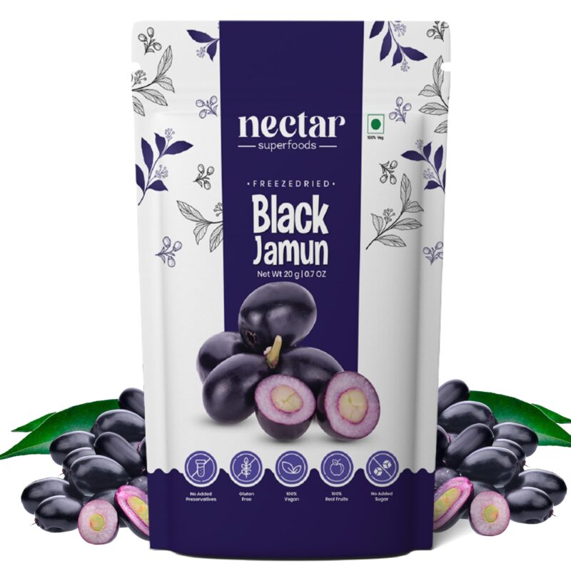 Nectar Superfoods Freeze Dried Black Jamun | No Preservatives, No Added Sugar, Healthy Dried Fruit | 100% Natural, Vegan, Gluten Free Snack for Kids and Adults | 20 gram Pouch (PACK OF 1)