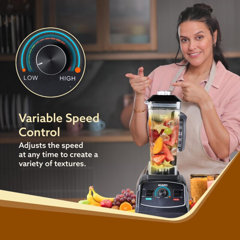 AGARO Grand Professional Blender/Grinder/Mixer, 2000 watts, 2 Litres BPA Free Jar, Commercial heavy duty blender, High Power & Speed Blender, 100% Copper Motor, Pulse Function, 8 Leaf SS Blade - Image 5