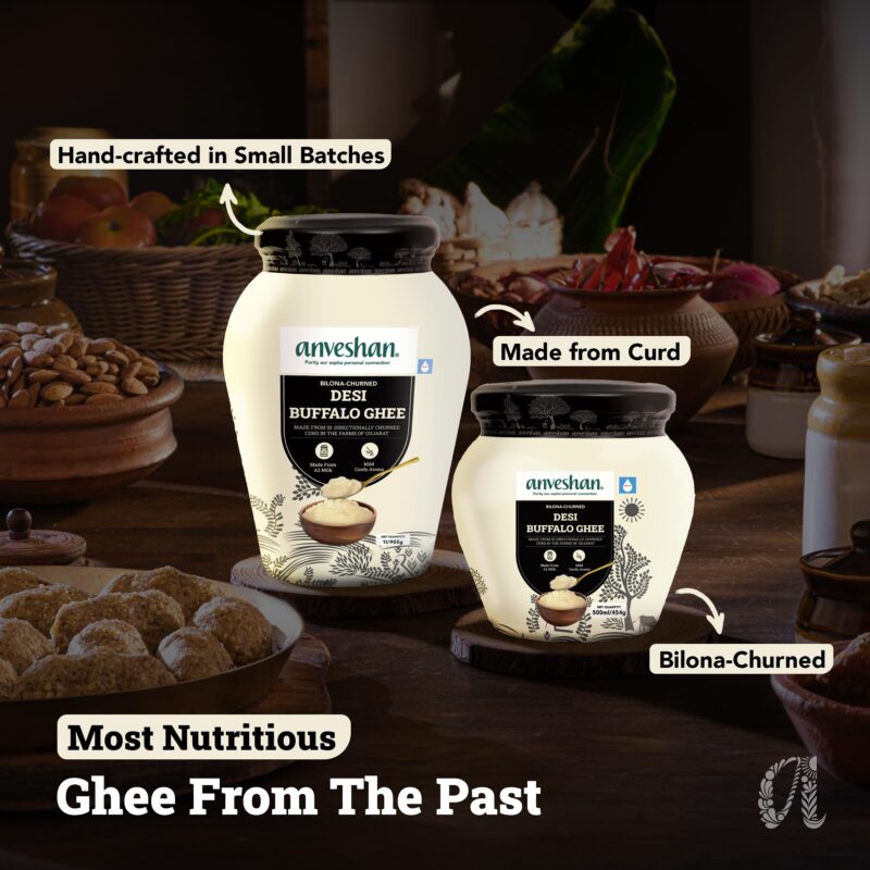 Anveshan A2 Desi Buffalo Ghee 1L | Glass Jar | Bilona Ghee | Grass Fed Buffaloes | Jaffrabadi Buffalo | Gujarat Region | Pure & Natural | Nutritional Powerhouse | Lab-Tested (1L) - Image 5