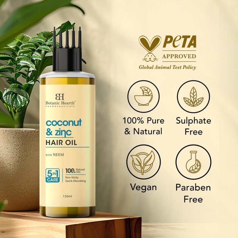 Botanic Hearth Coconut & Zinc Pyrithione hair Oil – 150ml – Soothes Scalp, Controls Dandruff, Nourishes & Hydrates with Coconut Oil & Zinc Pyrithione for Healthy Hair - Image 8